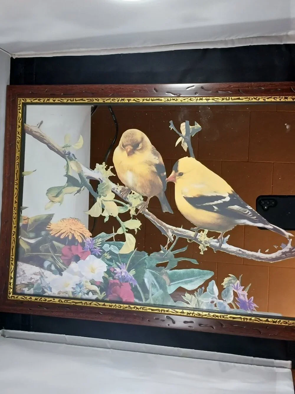 Vintage Framed Mirror with Bird Design 12in x 17.5in